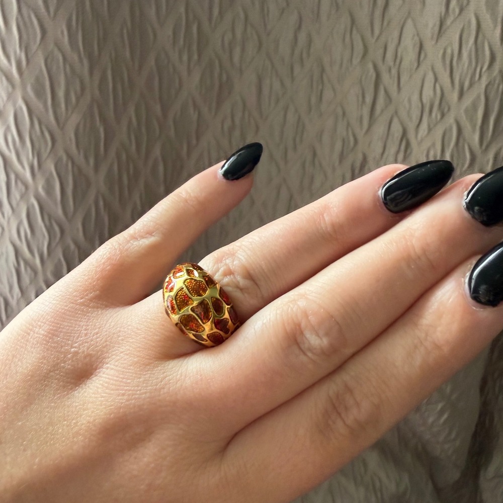 VTG Joan Rivers Chunky Gold Red Dome Ring Statement 80s 90s Cocktail Retro Bold